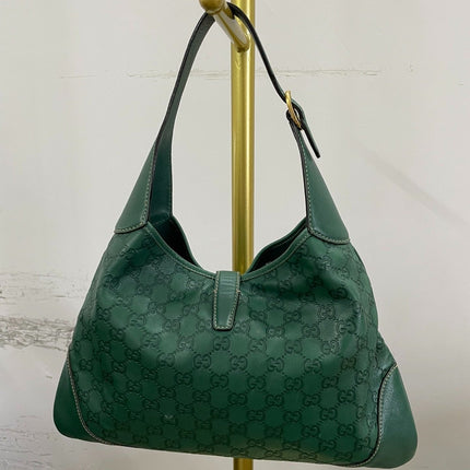 Gucci Jackie Vintage Leather Medium Handbag Green Gucci Monogram