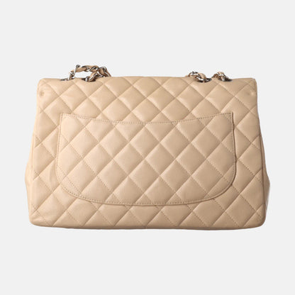 Sold Chanel Classic Flap Jumbo 2010 Beige Caviar Leather Single Flap with Silver Hardware