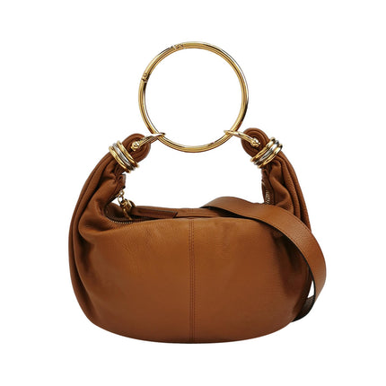 CHLOÉ Bracelet Hobo Embellished Brown Glossed Textured-leather Shoulder Bag