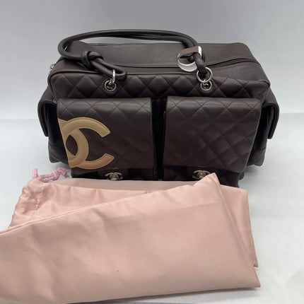 Chanel Cambon Large Dark Brown Calfskin Leather Double Strap Handbag