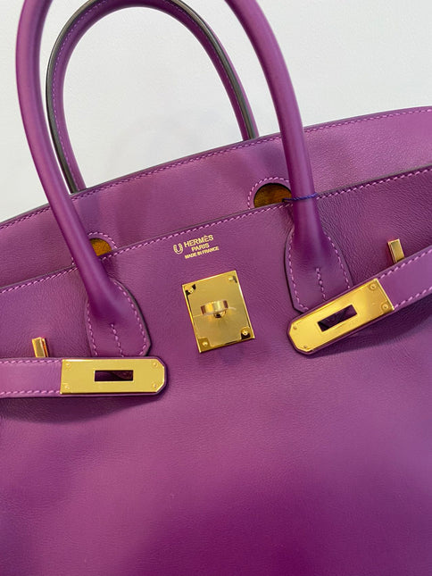Hermes Birkin 30 HSS Special Order Anemone Purple Swift Leather Mango Yellow Interior GHW, 2017
