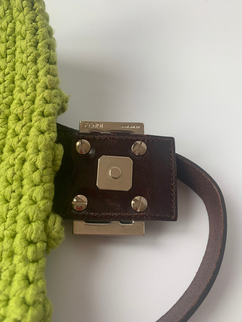 Sold Fendi Baguette Bag Green Wool Pompom Shoulder Bag