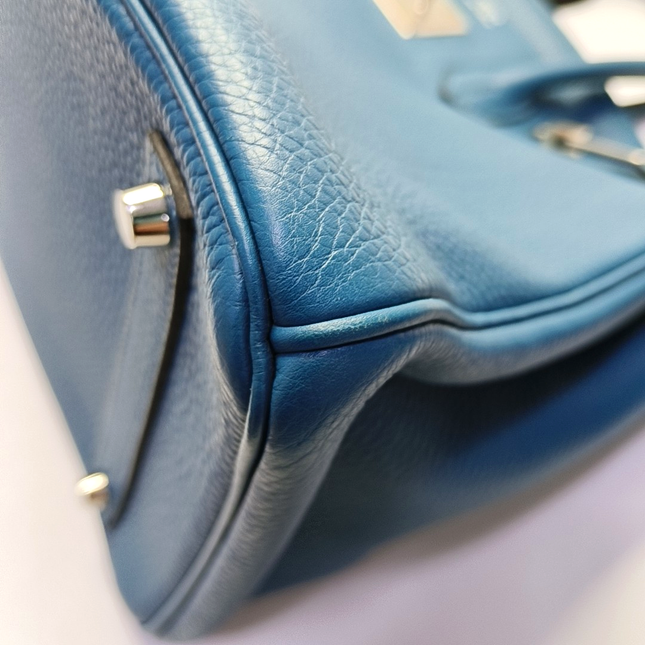 Hermes Birkin 35 Clemence Leather 7W Bleu Izmir Blue Palladium Hardware 2012