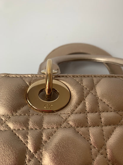 Sold Lady Dior ABCdior Small Champagne Gold and Metallic Cannage Lambskin Handbag