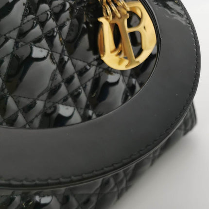 Sold Lady Dior Medium Black Patent Leather Handbag with Gold Hardware