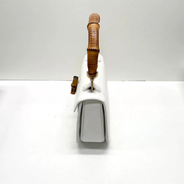 Gucci Bamboo 1947 Medium Vintage White Grained Leather With Strap