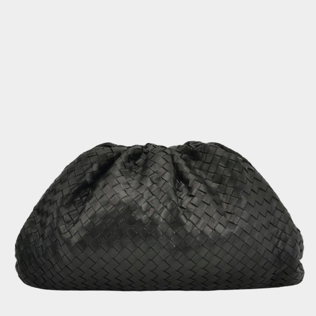 Bottega Veneta Pouch Large Intrecciato Black Calfskin Leather Clutch