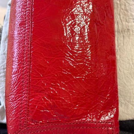 FENDI Baguette Red Crinkled Patent Leather Shoulder Bag