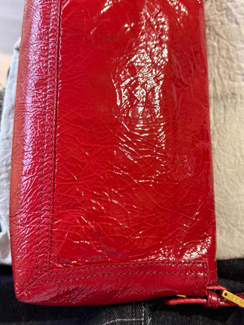 FENDI Baguette Red Crinkled Patent Leather Shoulder Bag