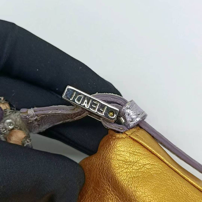 Fendi Baguette Mini Gold Nappa Leather with Beaded Strap