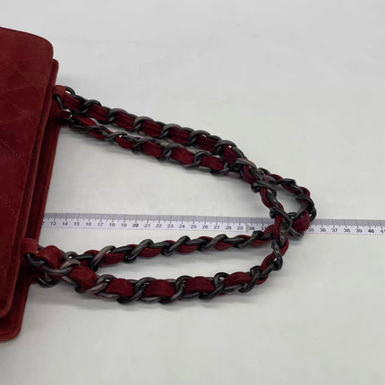 Chanel Vintage Shoulder Bag Burgundy Suede Leather Gunmetal Hardware 2000-02