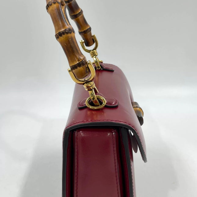 Gucci Bamboo 1947 Small Ancora Red Burgundy Calfskin Leather Top Handle Bag