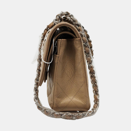 Chanel Timeless Classic Flap Medium Beige Caviar Leather Silver Hardware, 2005-2006