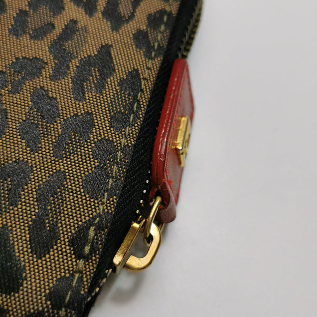 Fendi Clutch Denim Leopard Print with Red Leather Handles
