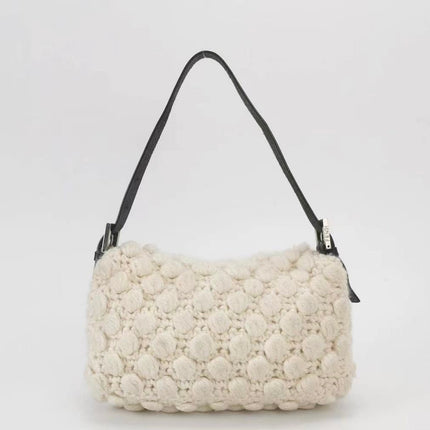 Sold Fendi Baguette Bag White Wool Pompom Shoulder Bag