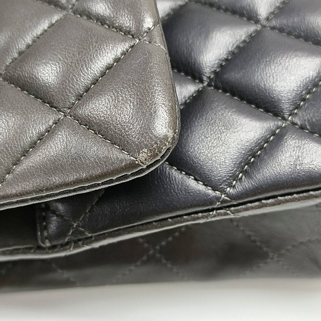 Chanel Timeless Classic Flap Medium Grey Lambskin Leather Silver Hardware