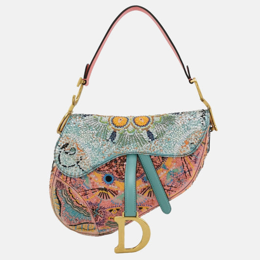 Christian Dior Saddle Medium Multicolor Beads and Calfskin Leather Shoulder Bag-Luxbags