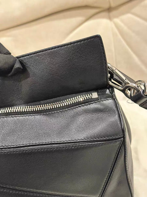 Loewe Puzzle Small Black Smooth Leather White Logo With Metal Feet 2016