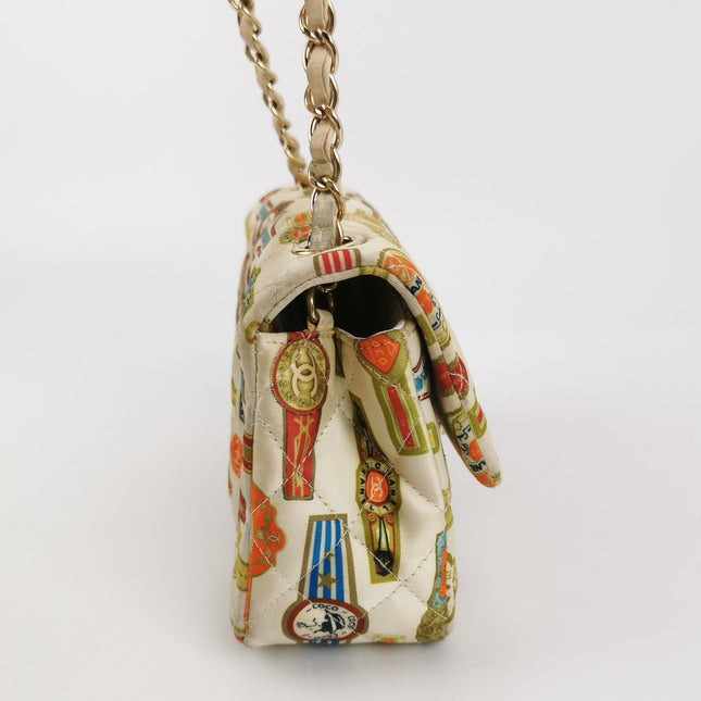 Chanel Classic Flap Mini Satin Paris Cuba Cigar Label Print Beige Multicolor, 2017