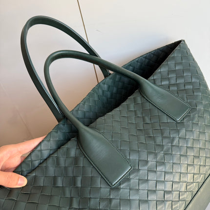 Bottega Veneta New Cabat Medium Intreccio Leather Tote Bag Dark Forest Green