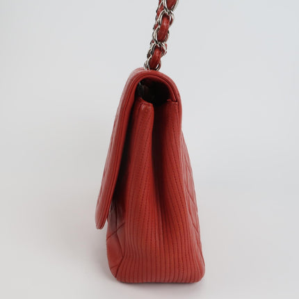 Chanel Classic Flap Single Flap Large Red Lambskin Leather Silver Hardware