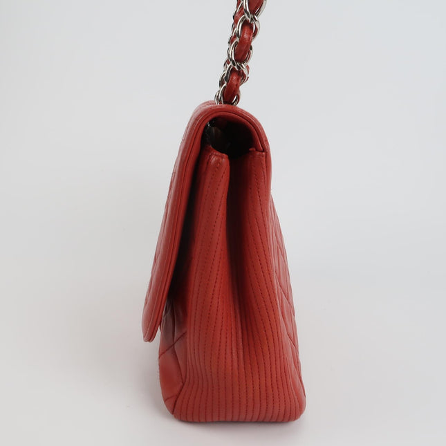 Chanel Classic Flap Single Flap Large Red Lambskin Leather Silver Hardware