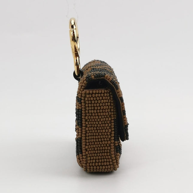Fendi Nano Baguette Charm Beaded Brown Zucca Psychedelic Print Chain Strap