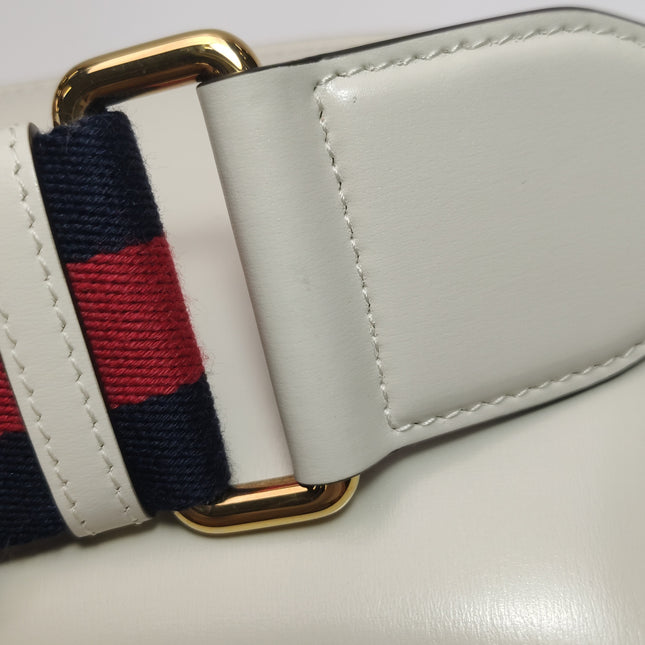 Gucci Bamboo 1947 Top Handle Bag Small White Box Leather Canvas Strap