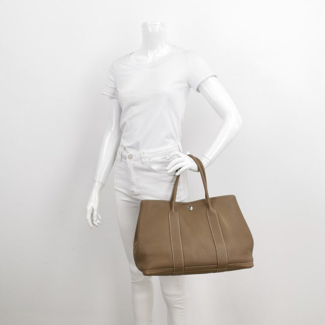 Hermes Garden Party 36 Etoupe Grey Calfskin Leather Handbag 2012