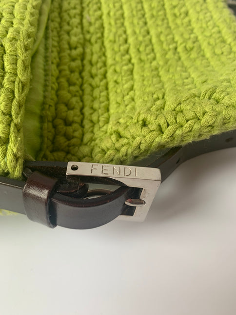 Sold Fendi Baguette Bag Green Wool Pompom Shoulder Bag