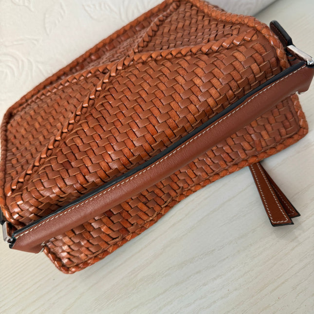 Sold Loewe Puzzle Small Leather Woven Caramel Tan Crossbody Bag