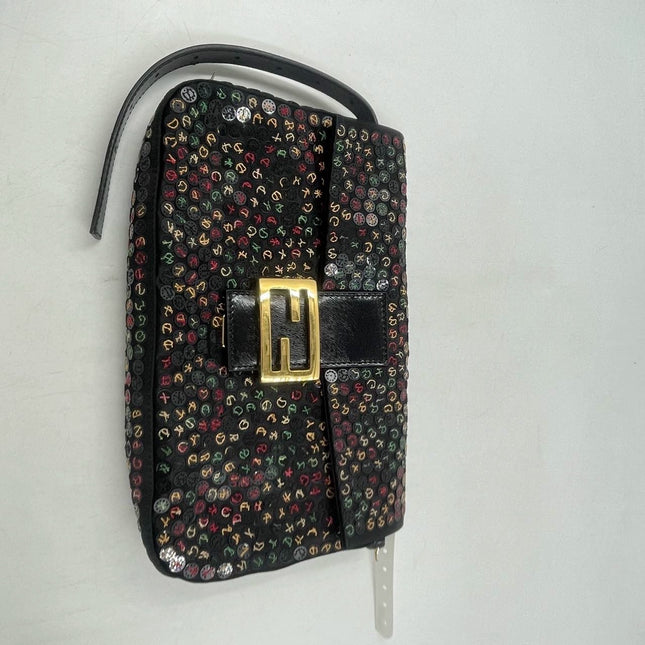 Fendi Baguette Multicolor Button Embroidered Leather Shoulder bag