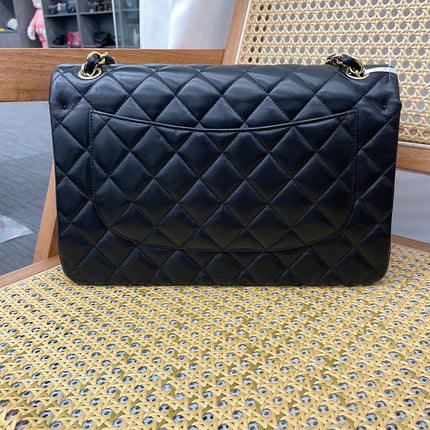 Chanel Classic Flap Jumbo Black Lambskin Leather Double Flap Gold Hardware, 2017-18