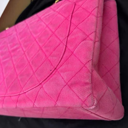 Chanel RARE Vintage Classic Maxi 34 Flap Hot Pink Denim Giant CC 24 Gold Hardware