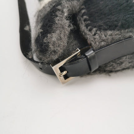 Fendi Baguette Bag Grey and White Wool Knit Shoulder Bag