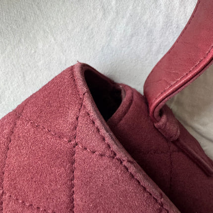Chanel Vintage Medium Flap Top Handle Bag Burgundy Suede Leather 1997-1999