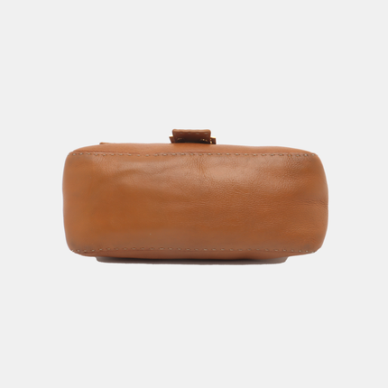 Fendi Mamma Baguette Selleria Calfskin Leather Caramel Tan Brown Shoulder Bag