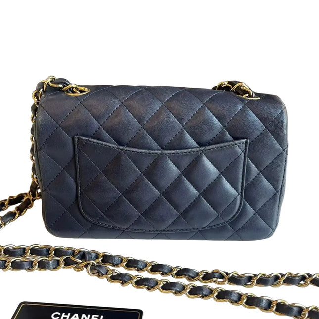Chanel Classic Flap Rectangular Mini 2015 Navy Lambskin Gold Hardware