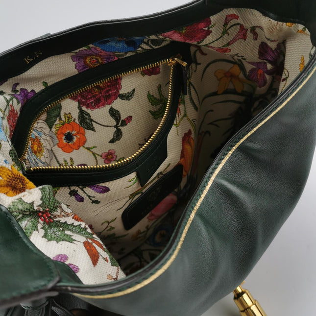 Gucci Jackie Soft Medium Green Leather Shoulder Bag With Strap