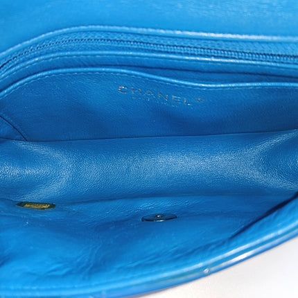 Chanel Classic Flap Mini Blue Patent Leather Silver Hardware