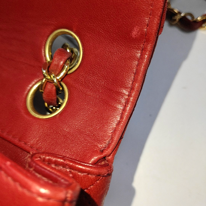 Chanel Classic Flap Vintage 1989 Red Lambskin Leather with 24k Gold Hardware