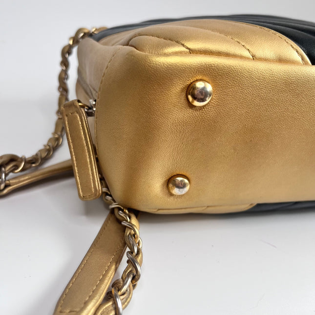 Sold Chanel Chevron Black and Gold Shoulder Bag