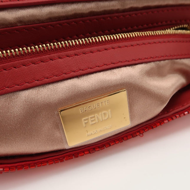 Fendi Baguette Medium Red Glitter Sequins Shoulder Bag