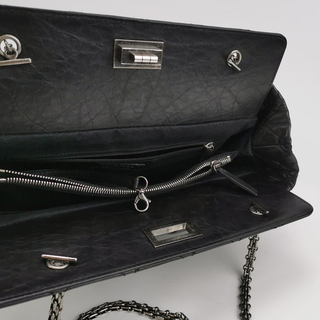 Chanel 2.55 Black Shiny Calfskin leather Tote Bag