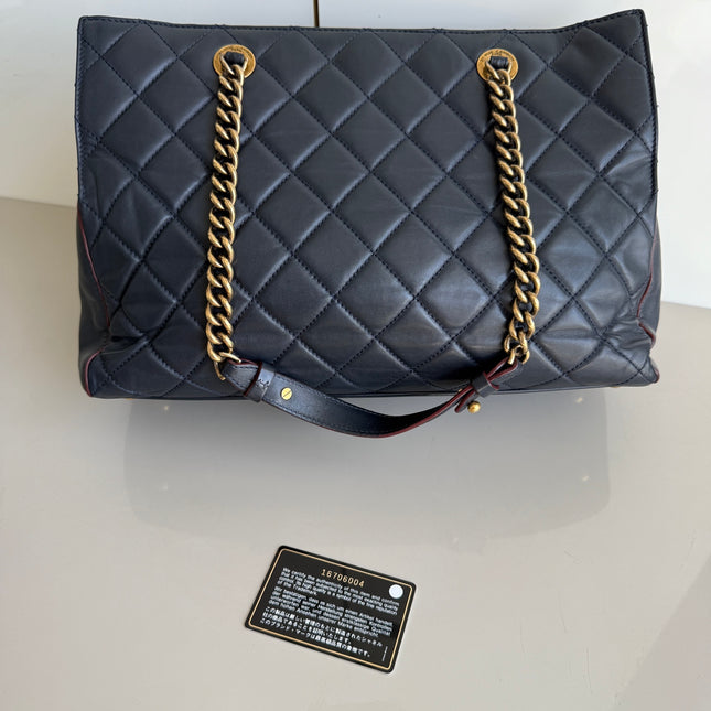 Chanel Perfect Edge Tote Quilted Navy Leather Antique Gold Hardware