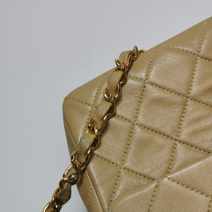 Chanel Vintage Classic Flap Mini Square Beige Lambskin 24k Gold HW, 1989-1991