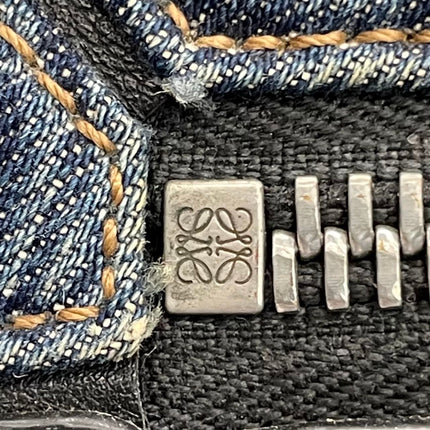 Loewe Puzzle Large Navy Leather and Denim Bird Print