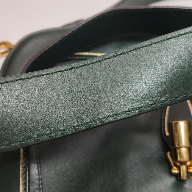 Gucci Jackie Soft Medium Green Leather Shoulder Bag With Strap