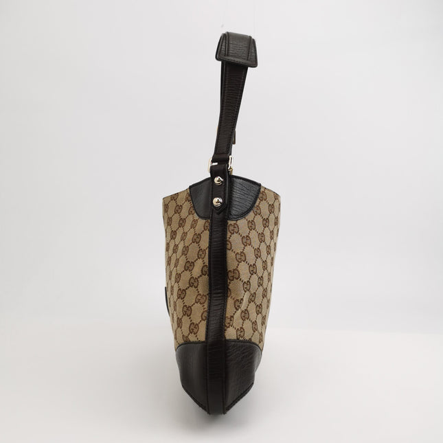 Gucci Large Vintage Brown Monogram and Leather Side Horsebit Shoulder Bag