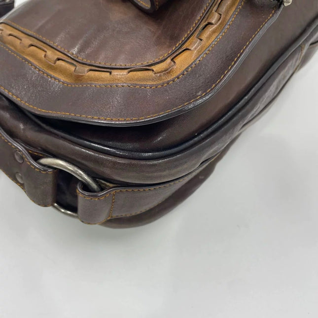 Dior Vintage Gaucho Large Dark Brown Leather Crossbody Bag 36cm